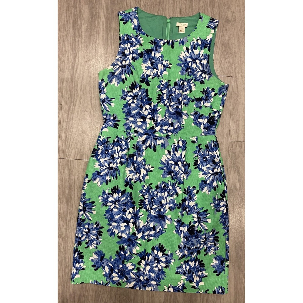 J Crew Dress Womens Floral Preppy Fit Flare‎ Sleeveless Lined Size 2 Blue Green